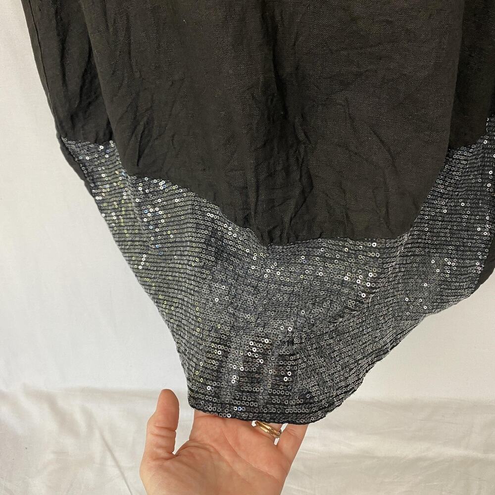 Angela Mara Linen Shift Dress Womens Large Black Sequin Trim Lagenlook Flowy - Picture 3 of 12